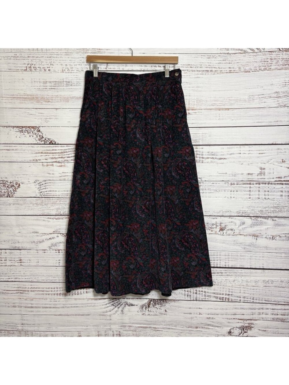 L.L.Bean Paisley Corduroy Pleated Midi Skirt